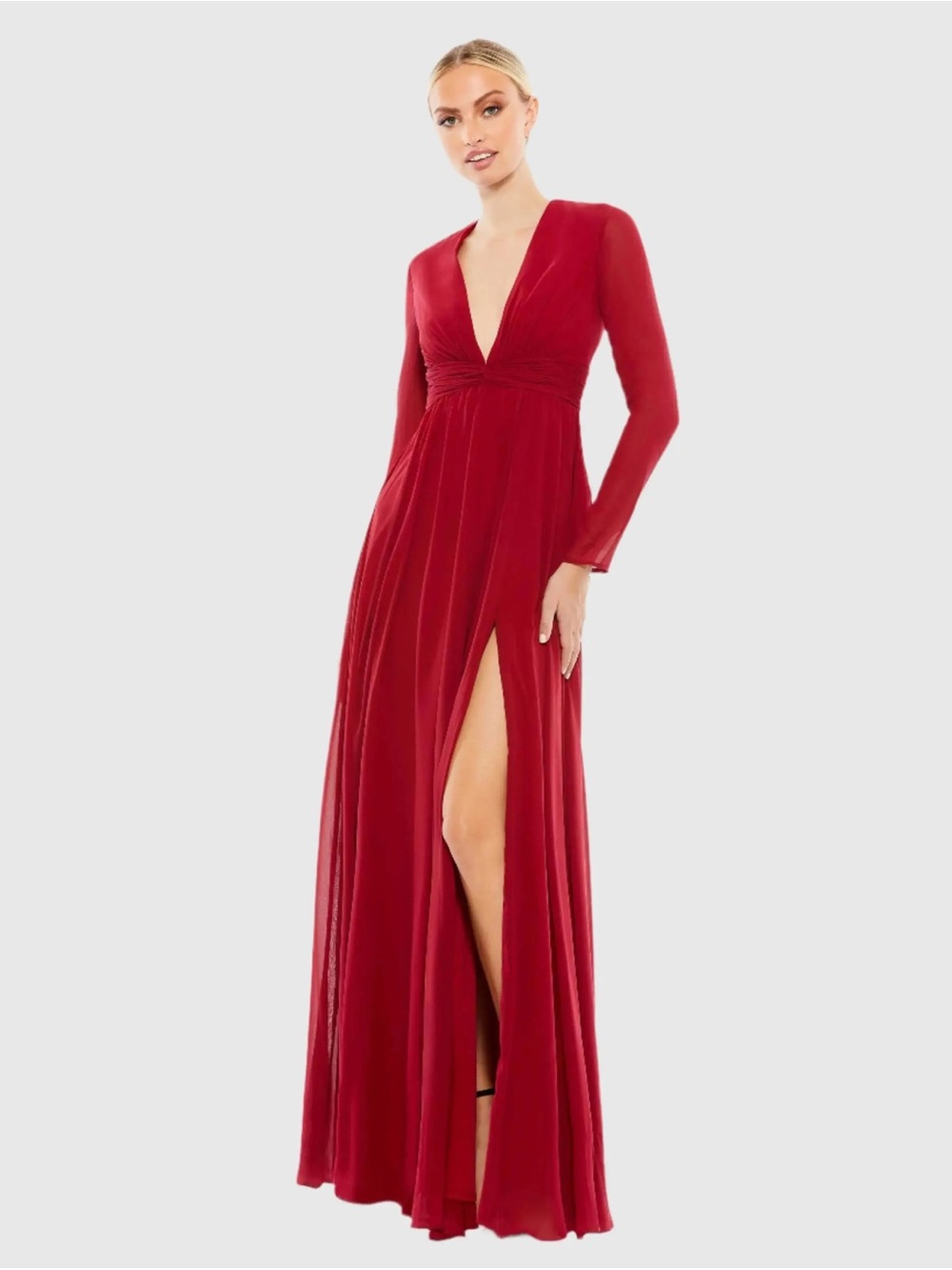 Mac Duggal Red Long Sleeve Maxi Gown